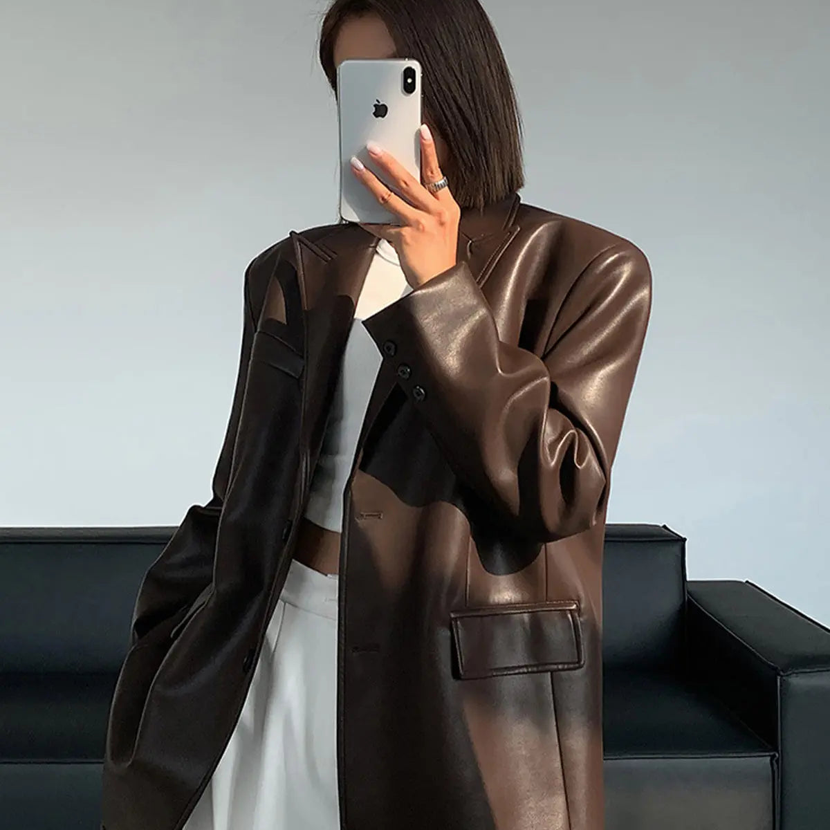 Sarah | Leren blazer met zakken en details