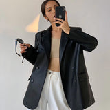 Tessa | Losse Blazer van Kunstleer met Reverskraag