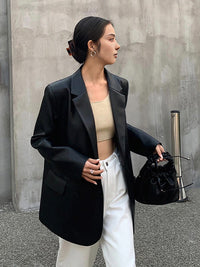 Tessa | Losse Blazer van Kunstleer met Reverskraag