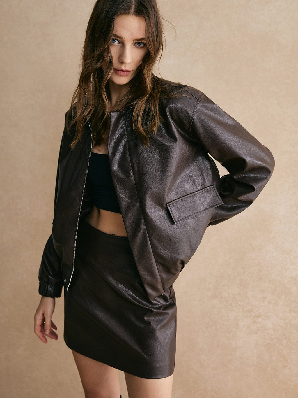 Elena | Trendy Leren Bomberjack – Modern & Casual