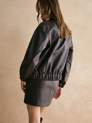 Elena | Trendy Leren Bomberjack – Modern & Casual