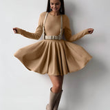 Alina | Elegante Dames Skaterjurk in Crème met Lange Mouwen