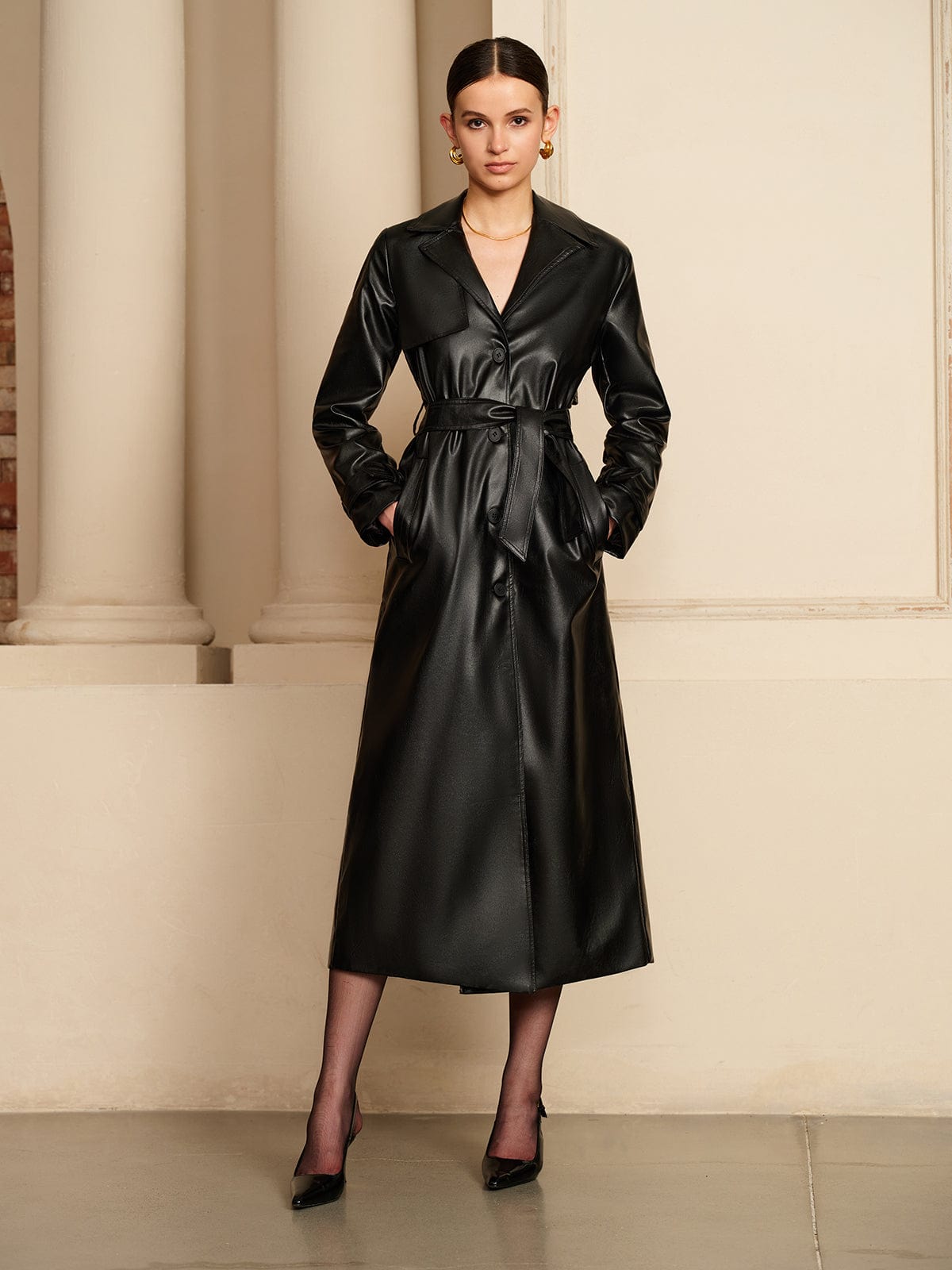 Manon | Elegante Leren Trenchcoat – Luxe ontmoet tijdloze elegantie