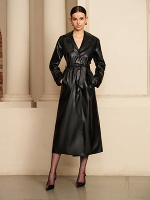 Manon | Elegante Leren Trenchcoat – Luxe ontmoet tijdloze elegantie