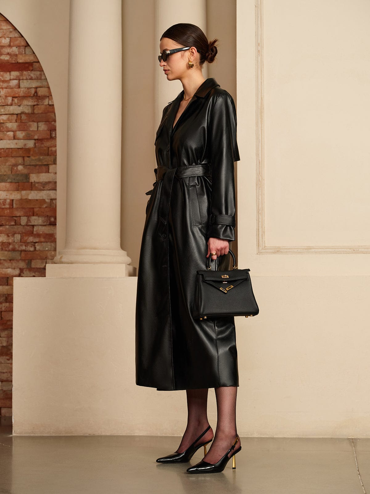 Manon | Elegante Leren Trenchcoat – Luxe ontmoet tijdloze elegantie