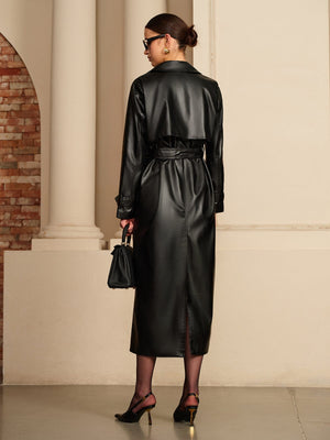 Manon | Elegante Leren Trenchcoat – Luxe ontmoet tijdloze elegantie