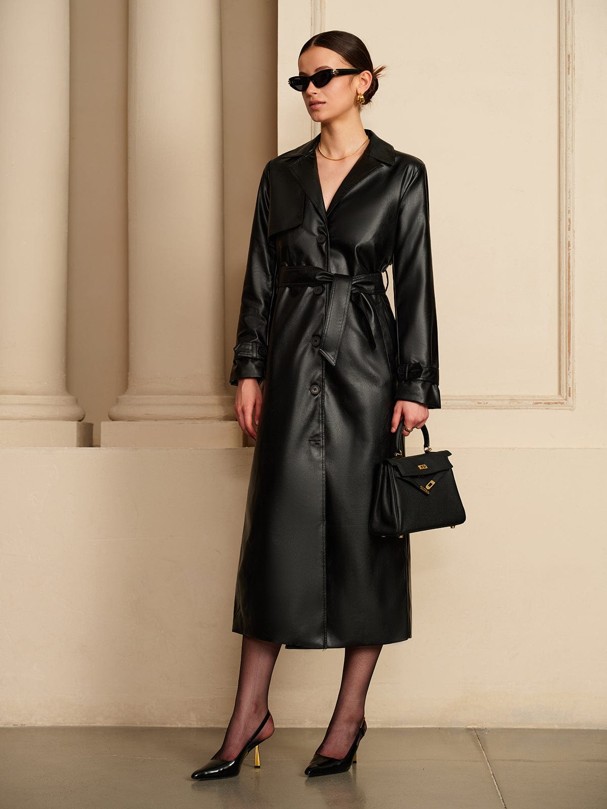 Manon | Elegante Leren Trenchcoat – Luxe ontmoet tijdloze elegantie