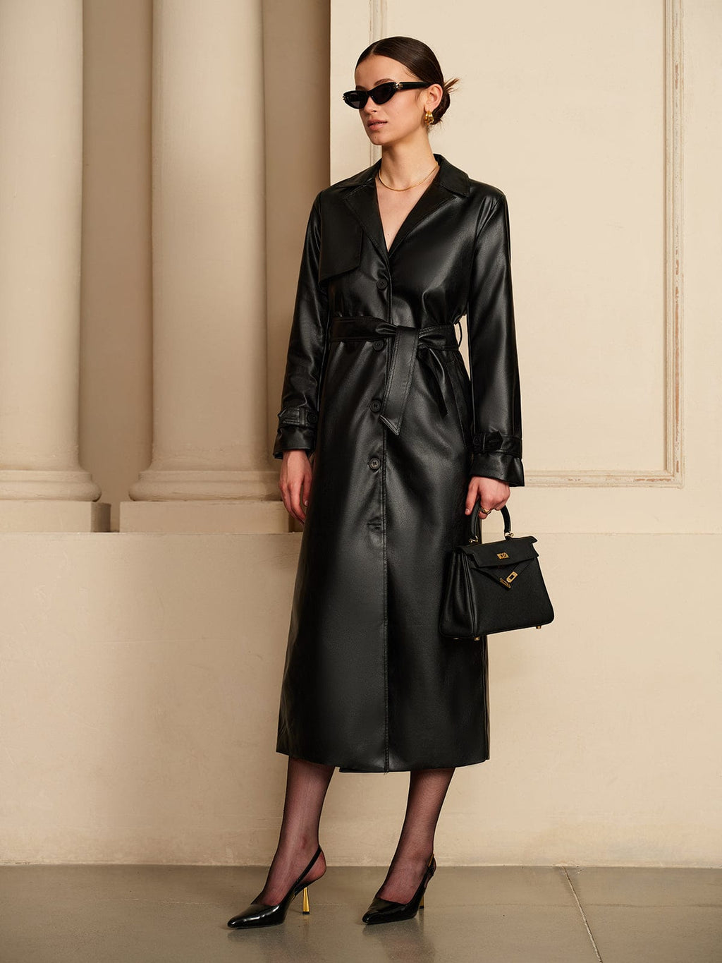 Manon | Elegante Leren Trenchcoat – Luxe ontmoet tijdloze elegantie