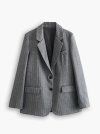 Jana | Klassieke oversized grijze pinstripe blazer met twee knopen voor dames