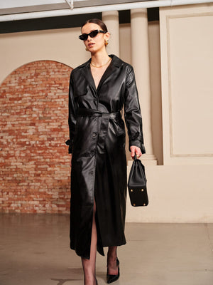 Manon | Elegante Leren Trenchcoat – Luxe ontmoet tijdloze elegantie