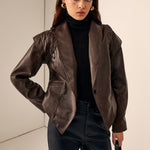 Valeria | Taillierter Lederblazer met Ceintuur – Elegant & Modern