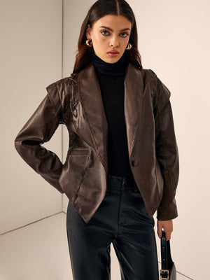 Valeria | Taillierter Lederblazer met Ceintuur – Elegant & Modern