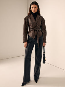 Valeria | Taillierter Lederblazer met Ceintuur – Elegant & Modern