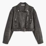 Lara | Zwarte Cropped Bikerjack uit Denim – Voor de ultieme rock-chic look