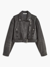 Lara | Zwarte Cropped Bikerjack uit Denim – Voor de ultieme rock-chic look