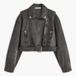 Lara | Zwarte Cropped Bikerjack uit Denim – Voor de ultieme rock-chic look