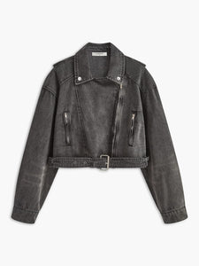 Lara | Zwarte Cropped Bikerjack uit Denim – Voor de ultieme rock-chic look