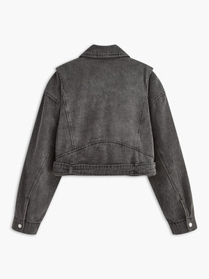 Lara | Zwarte Cropped Bikerjack uit Denim – Voor de ultieme rock-chic look