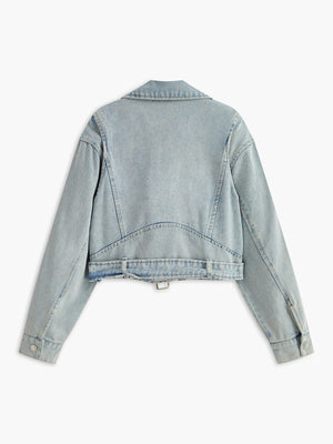Leona | Cropped Denim Bikerjack – Voor een rebelse en stijlvolle look