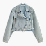Leona | Cropped Denim Bikerjack – Voor een rebelse en stijlvolle look