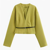 Irina | Verkorte V-hals Blazer voor Dames met Stijlvolle Smalle Ceintuur