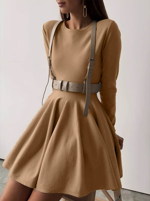 Alina | Elegante Dames Skaterjurk in Crème met Lange Mouwen