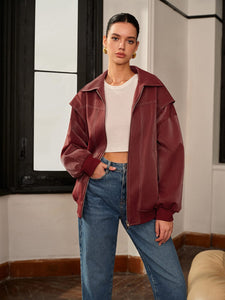 Amelie | Bordeauxrode Jas met Sportieve Accent