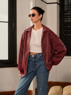 Amelie | Bordeauxrode Jas met Sportieve Accent