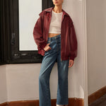 Amelie | Bordeauxrode Jas met Sportieve Accent