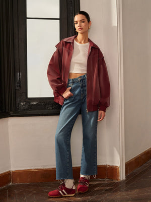 Amelie | Bordeauxrode Jas met Sportieve Accent