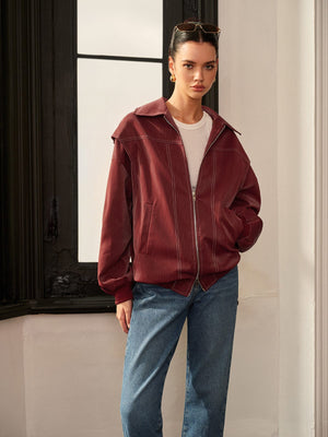 Amelie | Bordeauxrode Jas met Sportieve Accent
