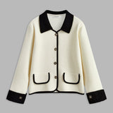 Liane | Stijlvolle Wit-Zwart Contrast Blazerjasje met Contrast Randen