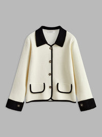 Liane | Stijlvolle Wit-Zwart Contrast Blazerjasje met Contrast Randen