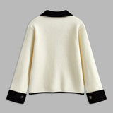 Liane | Stijlvolle Wit-Zwart Contrast Blazerjasje met Contrast Randen