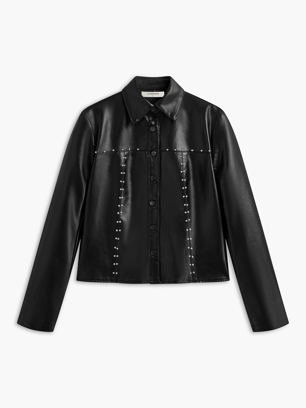 Amelia | Zwarte Kunstlederen Jas met Studs