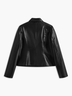 Amelia | Zwarte Kunstlederen Jas met Studs