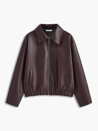 Nora | Minimalistische Kunstlederen Jas in Bordeauxrood – Modern en Veelzijdig