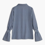 Gestreepte Damesblouse in Marineblauw met Uitlopende Mouwen