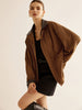 Amber | Oversized Jack in Camel met Lederen Details