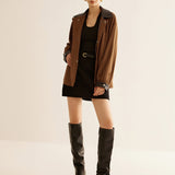 Amber | Oversized Jack in Camel met Lederen Details