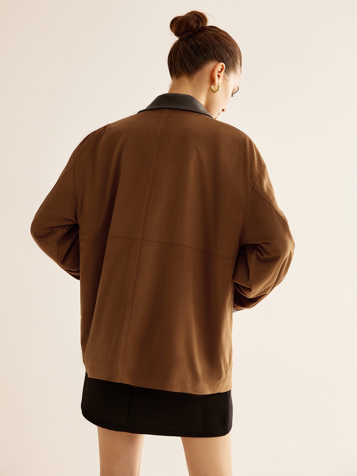 Amber | Oversized Jack in Camel met Lederen Details