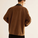 Amber | Oversized Jack in Camel met Lederen Details