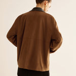 Amber | Oversized Jack in Camel met Lederen Details
