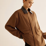 Amber | Oversized Jack in Camel met Lederen Details