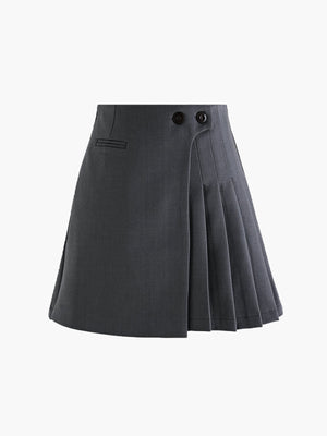Mila | Plissérok in Wollook met Hoge Taille & Knopdetails