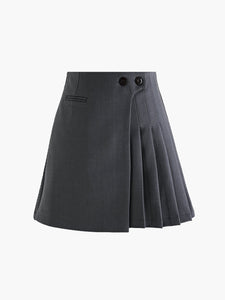Mila | Plissérok in Wollook met Hoge Taille & Knopdetails