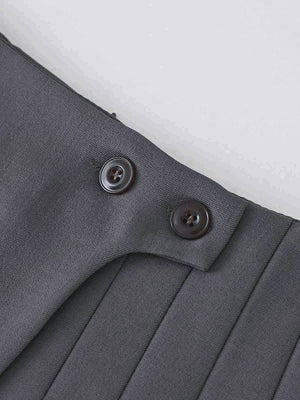Mila | Plissérok in Wollook met Hoge Taille & Knopdetails