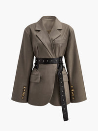 Mila | Oversized Blazer met Tailleband in Olijf