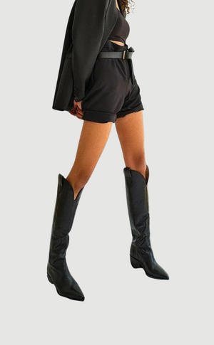 Betty | Moderne cowboylaarzen van zwart leer