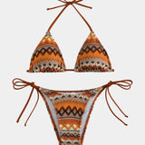 Lainie | Triangle-bikini-set met etnisch patroon en verstelbare bindbanden